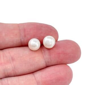 Vintage Sterling Silver 925 White Pearl Stud Earrings
